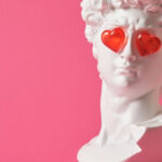 roman bust with plastic love hearts for eyes