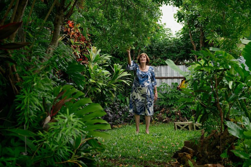 Wendy James now takes pleasure from her tropical garden in Darwin. (ABC News: Michael Franchi)