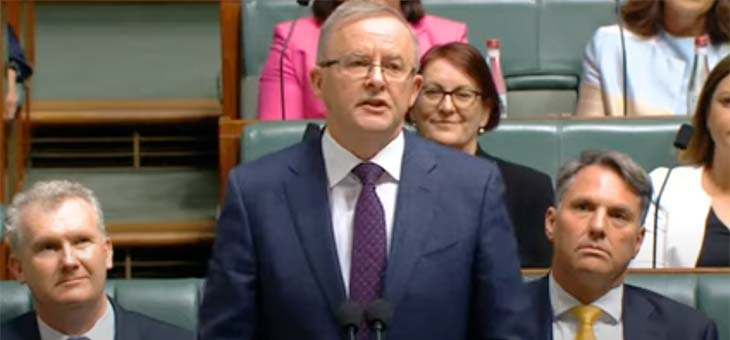 anthony albanese during his federal budget reply