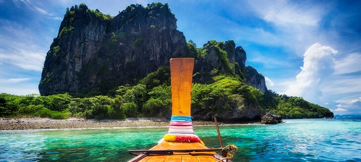 view of tropical island from canoe