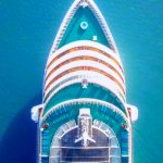 aerial view of stern of cruise ship