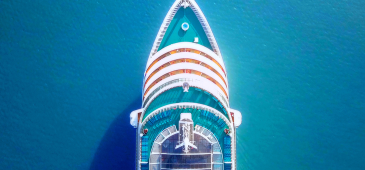 aerial view of stern of cruise ship