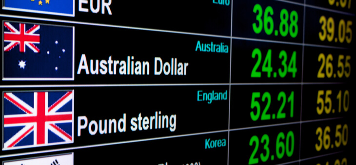 digital screen showing foreign exchange rates