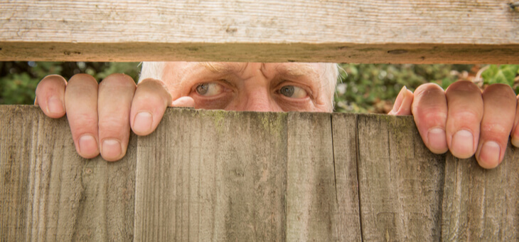 male neighbour peeking through fence