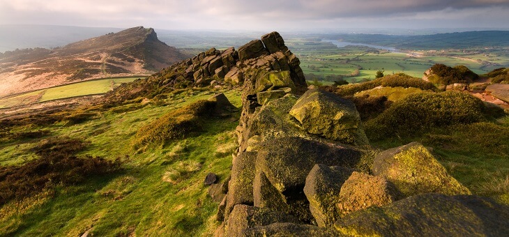 landscape shot of rolling green hills in england