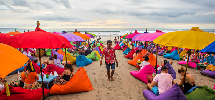 bali beach crowded with tourists