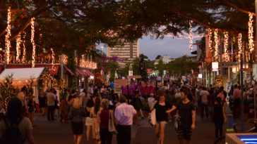 crowds at a christmas night market in brisbane