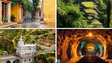 set of four images from tourist sites around the world