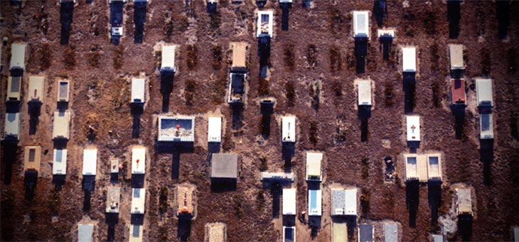overhead view of a cemetery