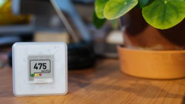 carbon dioxide monitor next to pot plant