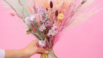 woman's hand holding bouquet of flowers