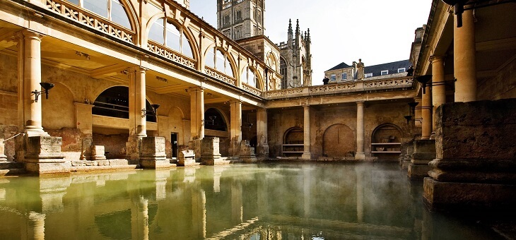 interior of roman baths in uk