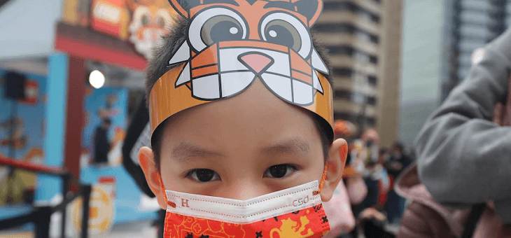 small boy wearing tiger mask at lunar new year celebration