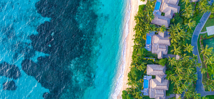 aerial shot of pristine beach in fiji