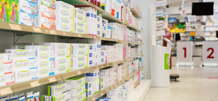 prescription meds on a shelf in pharmacy