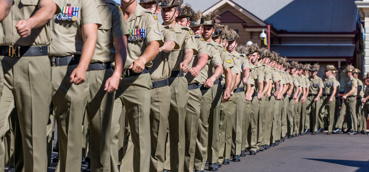 line of australian soldiers marching