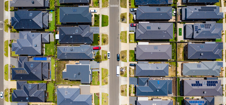 aerial view of houses in australian suburbia