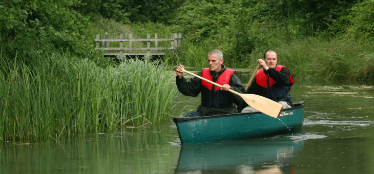 Two men canoeing