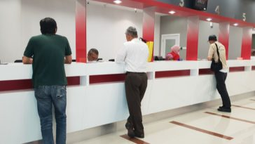 customers inside bank branch