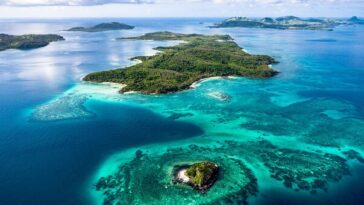 aerial view of pristine fijian islands
