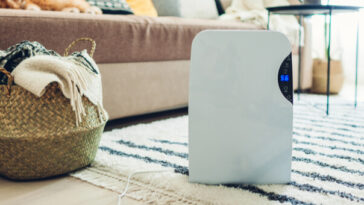 portable humidifier in living room