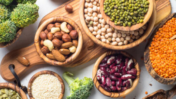 bowls of nuts and legumes high in protein