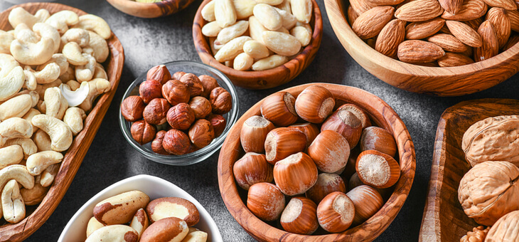 bowls filled with different nuts