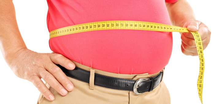 overweight man with tape measure around belly