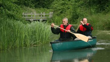 Two men canoeing