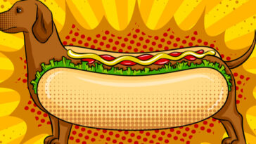 cartoon of sausage dog in hot dog costume
