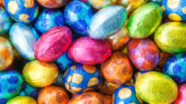 pile of colourful chocolate easter eggs