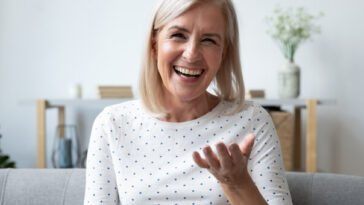 laughing middle aged woman