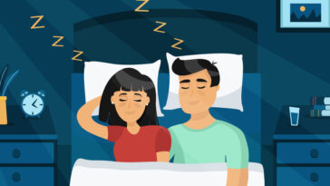 cartoon of couple sleeping peacefully in bed