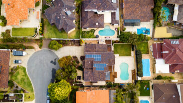 aerial shot of suburban houses