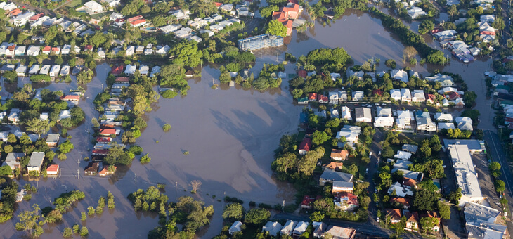 aerial shot of flooded suburban area