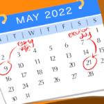 calendar showing may 2022 with 9th and 21st circled