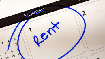 calendar with the word rent on the first day of the month