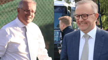 side by side shots of scott morrison and anthony albanese