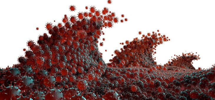 waves of red virus particles