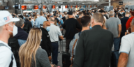 crowded baggage hall at sydney airport