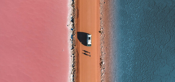car driving by lake eyre