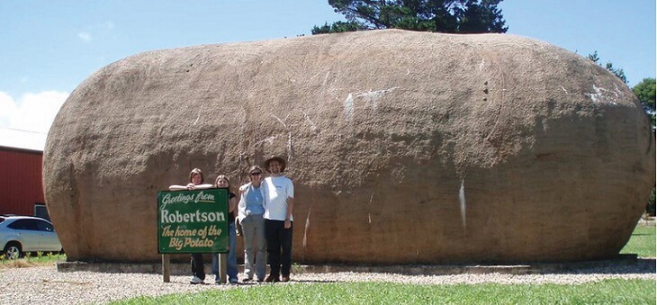 tourists in front of big potato
