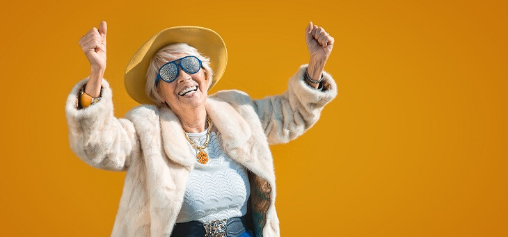 fashionable older woman feeling young at heart