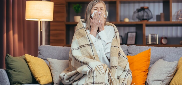 woman getting sick