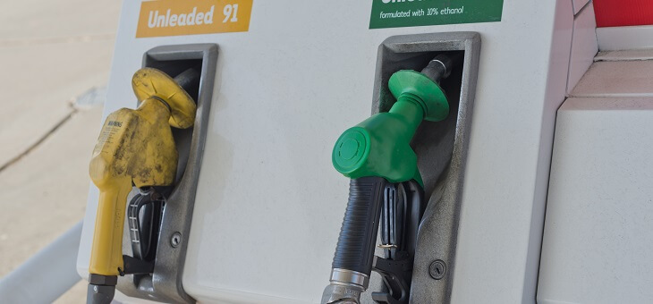 fuel pumps showing petrol price