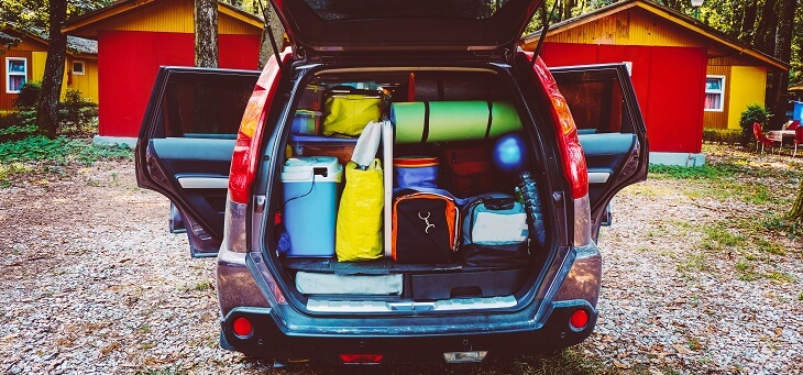 van packed for road trip
