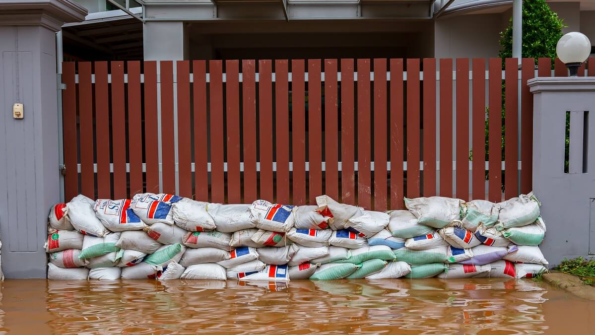 sandbags protecting hose from natural disasters
