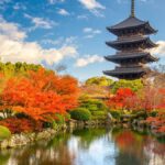 temple in japan surrounded by autumn trees