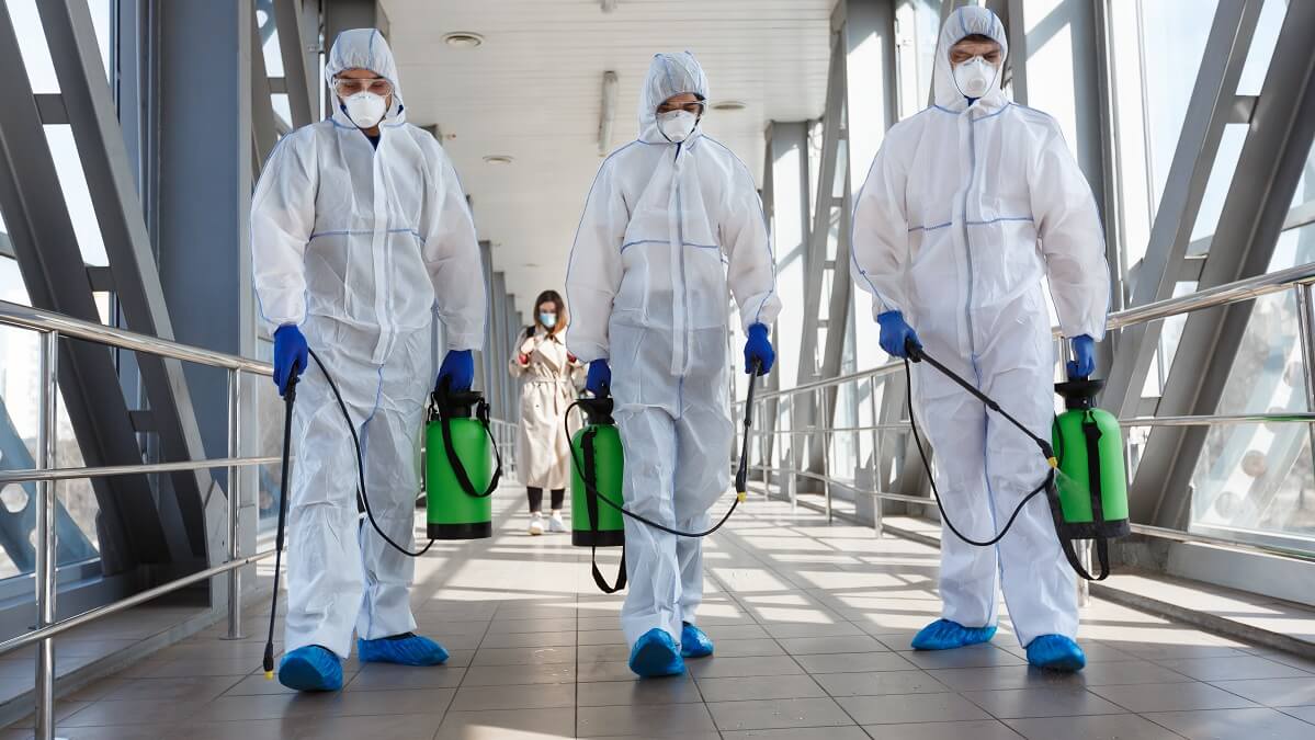 cleaners spraying for measles virus