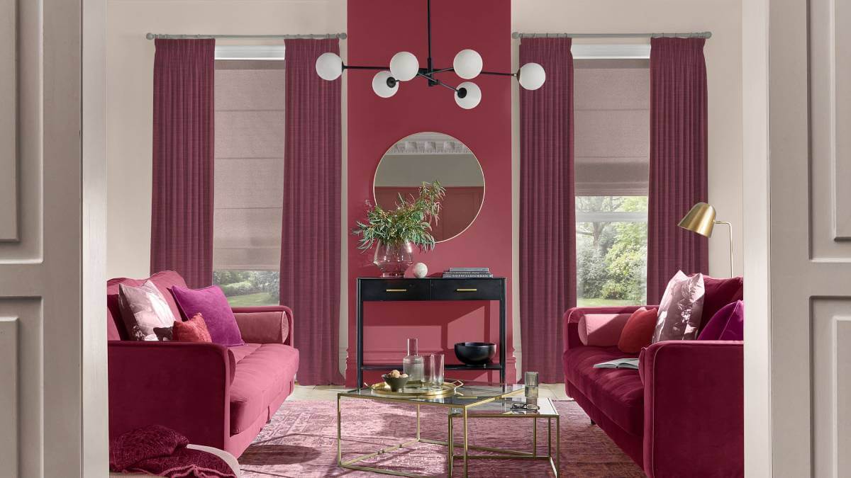Living room decorated with the colour Viva Magenta